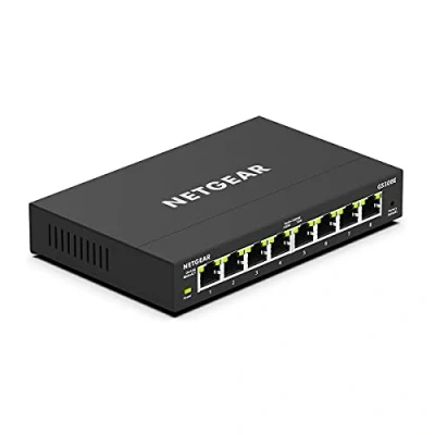 Image de NETGEAR (GS308EV4) Switch Ethernet 8 Ports RJ45 Métal Gigabit(10/100/1000),Switch Web Manageable Serie Plus, Plug and Play, Silencieux sans Ventilateur , positionnement sur Un Bureau ou au Mur