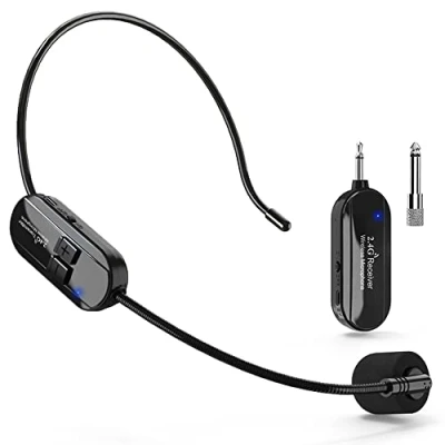 Image de VOVIGGOL Microphone sans Fil, 2.4G Micro Casque Fil avec 2 en 1 et portée 50M, Wireless Serre Tête pour amplificateur de Voix, Guide Tourisme, Enseignement, PA Système