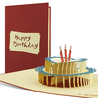 Image de Carte Anniversaire pop up 3D gateau d&#039;anniversaire avec bougie. Parfait pour souhaiter un anniversaire, fille ou garçon, lancer des invitations. Peut accompagner bon cadeau d&#039;anniversaire.