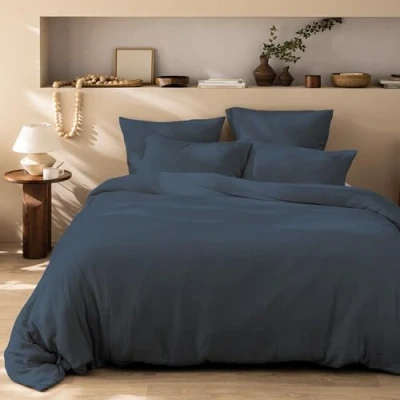 Image de MATT &amp; ROSE Housse de Couette Unie Double Gaze Coton 240x220cm 100% qualité supérieure Oeko TEX Bleu Paon