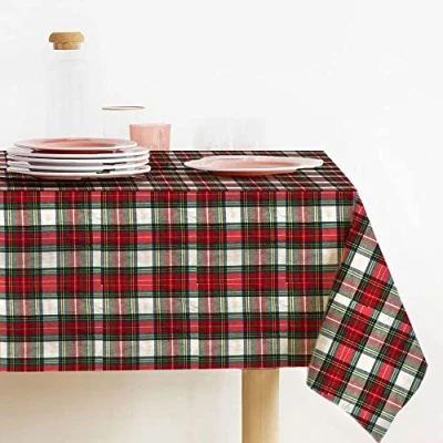 Image de Lovely Home nappe de Noël rectangulaire en tissu teinté fil Lurex Tartan fabriquée Italie, motif écossais (140 x 450 cm, blanc)