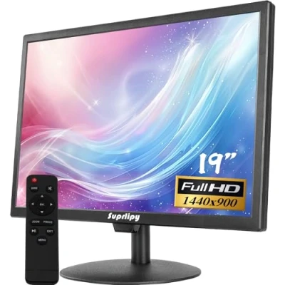 Image de Suprlipy 19 Pouces FHD Petit Moniteur IPS écran d&#039;affichage LCD 1440x900 60Hz 16:10 avec entrée HDMI BNC VGA AV USB Haut parleurs intégrés pour caméra de sécurité CCTV DVR PC RasPi