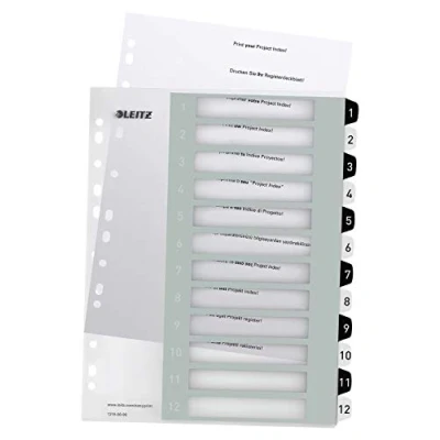 Image de Leitz Intercalaires 1 12, Imprimable sur PC, A4, Extra Large, Plastique Ultra Résistant, Blanc/Noir, WOW, 12160000