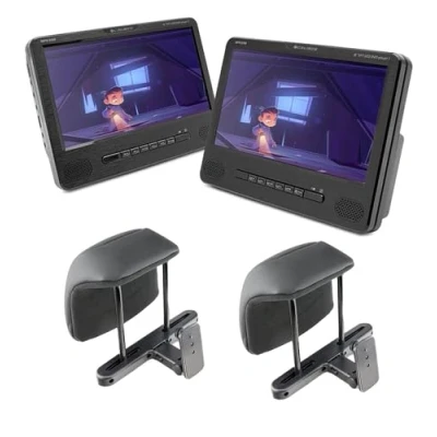 Image de Caliber 2 Lecteur DVD Portables avec Support d&#039;appui tête Port USB MPD298 Écran de 9 Pouces Utilisez séparé ou synchronisé Plug Jack AUX 3.5 Noir 227 x 171 38 mm
