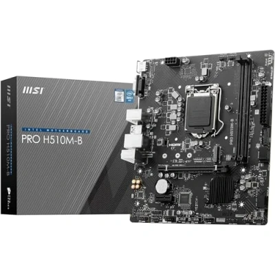 Image de MSI Pro H510M B Carte mère, Micro ATX pour processeurs Intel Core 10th Gen, LGA 1200, 2 x DIMMs (3200MHz), 1 PCIe 3.0 x16, USB 3.2 Gen1, 1G LAN, HDMI 1.4