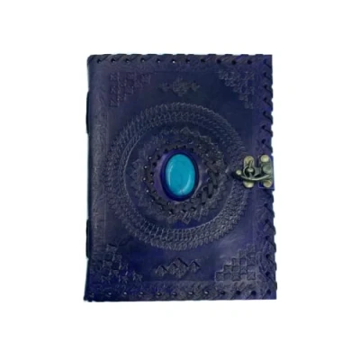 Image de OVERDOSE PURPLE MUNDRA STONE cuir Journal Avec pierre antique en relief fait à la main Edge Paper Leather Bound Carnet de croquis 5 X 7 Pouces 12x17 Cm A6