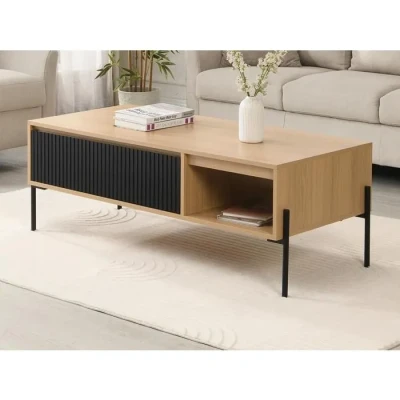 Image de Table basse avec 1 tiroir et 2 niches Noir Naturel clair GLARODI