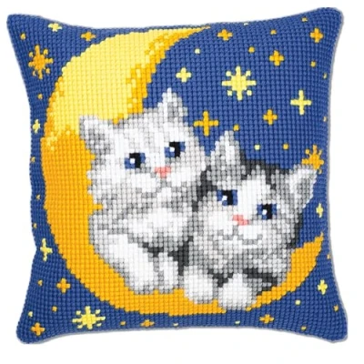 Image de Vervaco Kit coussin au point de croix Chats sur la lune,Multicolore