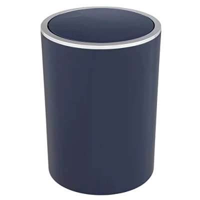 Image de WENKO Poubelle avec Couvercle basculant Inca, contenance 5 litres, pour WC invités, Salle de Bain, en Plastique sans BPA, Ø 18,5 x 25,5 cm, Bleu foncé
