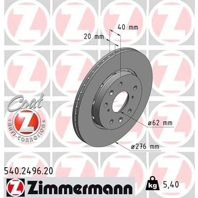 Image de ZIMMERMANN COAT Z 540.2496.20 Disque de frein 276 20 9/5 5 114 ventilé l&#039;extérieur revêtu SUZUKI: SWIFT 3