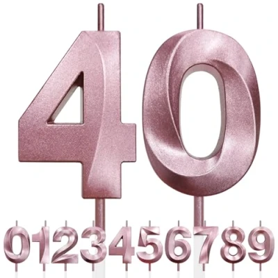 Image de 40th Bougie D&#039;anniversaire à Paillettes Or Rose au Design 3D, Bougies Numérotées pour 40e, Décorations de Dessus Gâteau, Gâteau Fête D&#039;anniversaire, Anniversaire Mariage
