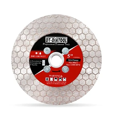 Image de DT DIATOOL Disque Diamanté pour Carrelage 125mm avec Bride Porcelaine Céramique Marbre Granit Pierre Artificielle Quartz Double Face Lame de Scie Diamantée Motif Hexagonal