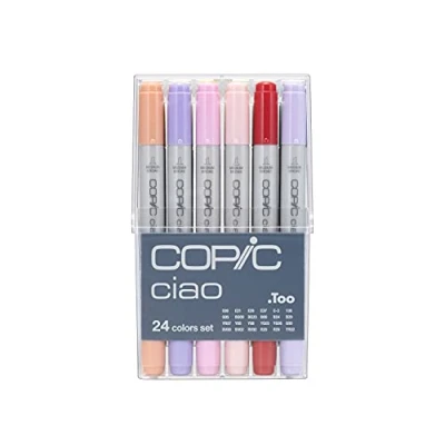 Image de COPIC Ciao Set de 24 marqueurs à encre alcool permanente double pointe, pointe pinceau ultra souple et large biseautée, rechargeable, Assortiment