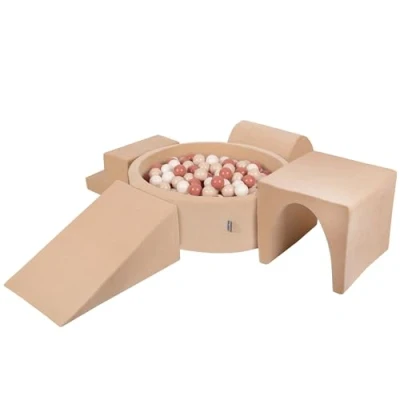 Image de KiddyMoon Velvet Aire De Jeux en Mousse avec Rond Piscine À Balles (200 Balles) Fosses Boules pour Enfants Jouets Parcours Obstacles, Beige Sableux: Pastel/Saumon/Blanc