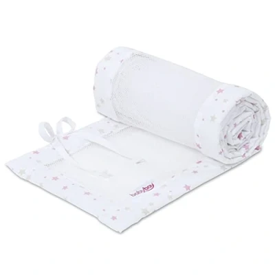 Image de babybay Tour de Lit en Maille Piqué Convient pour Modèle Original Blanc avec Mélange d&#039;Étoiles Sable/Framboise 1 Unité