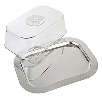 Image de APS Plateau avec Capuchon Finesse en Acier Inoxydable Couvercle Transparent, 42 x 31 cm/Hauteur 8,5 cm