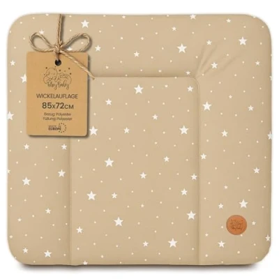 Image de Matelas a langer bebe 85x72 cm table à pour bébé avec plan, tapis imperméable facile nettoyer poser sur une machine laver ou commode Hemnes Malm Beige étoiles blanches