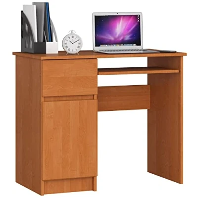 Image de AKORD Bureau Ordinateur Piksel avec Tablette Coulissante Clavier Simple Rangement 1 Tiroir et Compartiment Porte Desk Table d’Ordinateur L90 x H77 P50 cm Aulne