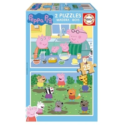 Image de Educa Ensemble de 2 Puzzles Bois avec 25 pièces chacun Peppa Pig. Mesure: 26 x 18 cm. Recommandé 4 Ans (19995)