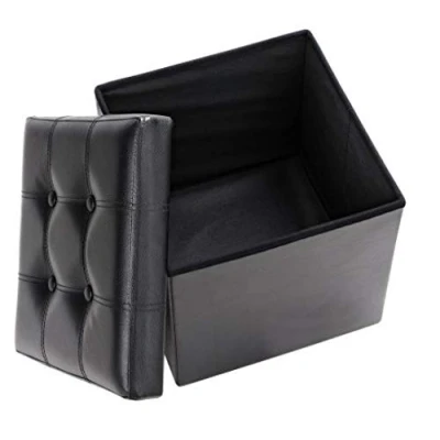 Image de Casaria® Tabouret Cube avec Espace de Rangement Pouf 40 x cm Coffre Similicuir Repose Pied Noir