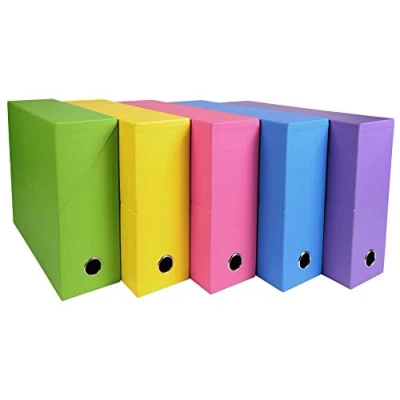 Image de Exacompta Réf. 89329E 1 Boîte transfert Salsa en papier texturé Dos 90 mm Avec un oeillet métal Pour format A4 Dimensions 25,5 x 34 9 cm Couleurs aléatoires Livrée montée