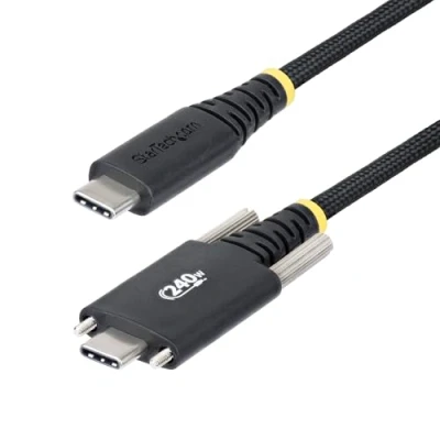 Image de StarTech.com Câble de Charge USB C 2m, Verrouillage par Vis Latérale, 240 W (5A) PD EPR, Gaine en Silicone avec Nylon Tressé, 2.0, Certifié IF, Cordon Robuste Neuf