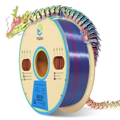 Image de YOUSU filament pla 1.75, soie silk tricolore, imprimante 3d, multicolore, bobine 1kg(2,2 lbs),silk rouge or bleu