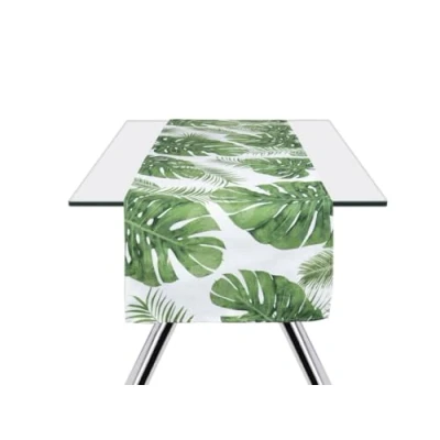 Image de Excelsa Foliage Chemin de Table 100% Coton, Vert, 45 x 140 cm