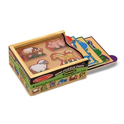 Image de Melissa &amp; Doug 4 Mini Puzzles en bois Animaux, Cadeau pour enfants de 2 3 ans, Jouets d&#039;éveil et 1er âge, d&#039;activité développement, Jouet éducatif, classique