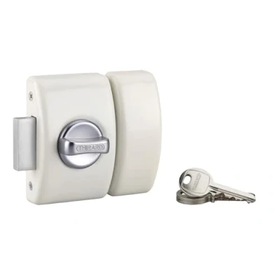 Image de THIRARD Verrou à bouton Design pour porte d&#039;entrée, cylindre 40mm, acier, 3 clés, blanc