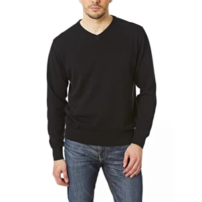 Image de Castle Point CSPKNT004 Pull tricoté en coton doux au toucher pour hommes, Noir Col V, XL