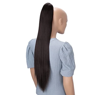 Image de CAISHA 70cm Postiche Natte Queue De Cheval Extensions Cheveux Raide Brun Chocolat H75