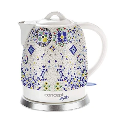 Image de CONCEPT électroménager RK0020 Bouilloire en céramique, 1,5 litre, blanche avec imprimés, design oriental, 1350 W