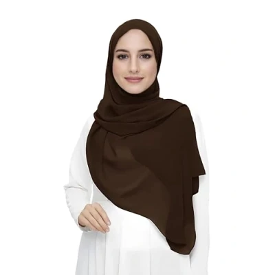 Image de Lina &amp; Lily Écharpe Hijab pour Femme Musulmane en Mousseline Rectangles, Tissu Léger et Fluide (Brun Chocolat)