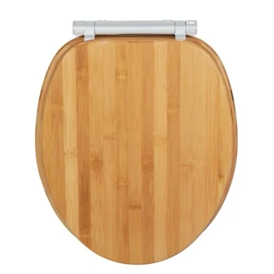 Image de WENKO Abattant WC Bambusa Lunettes frein de chute Installation rapide Déclipsable pour entretien facile Tampon mural et patin anti glisse Bambou certifié FSC® 34,5 x 40,5 cm