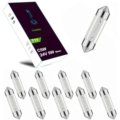 Image de LIGHTWORLD24 Welt der Lichter Lot de 10 ampoules navettes 24 V 5 W C5 SV8,5 39 mm Éclairage plaque minéralogique Ampoule rechange pour camion, bus intérieur, LW C5W39MM24V