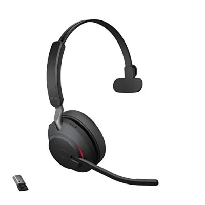 Image de Jabra Evolve2 65 Casque PC sans Fil Mono Écouteurs Certifié UC avec Annulation du Bruit et Batterie Longue Durée Adaptateur Bluetooth USB A Noir