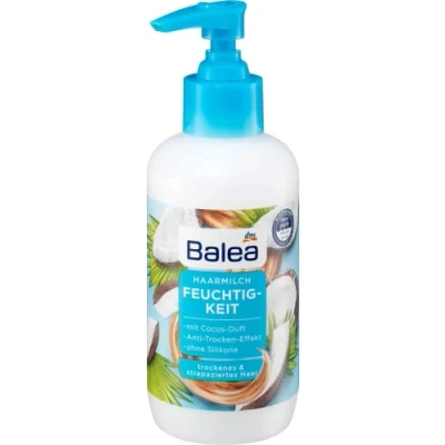 Image de Balea Lait hydratant Pour cheveux 200 ml secs et abîmés Effet anti séchage Parfum coco Sans silicone Tolérance cutanée testée sous contrôle dermatologique