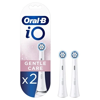 Image de Oral B iO Gentle Care Lot de 2 têtes brosse à dents électrique poils torsadés et coudés pour enlever la plaque dentaire Blanc