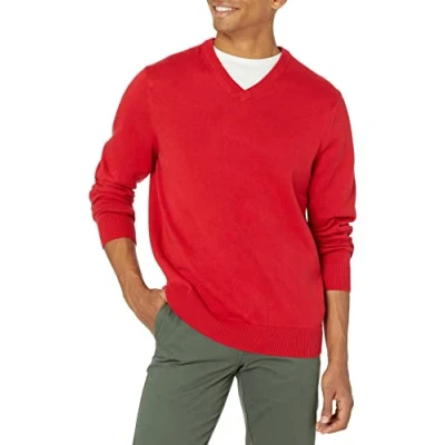 Image de Amazon Essentials Pull à col en V (Grandes Tailles Disponibles) Homme, Rouge, M