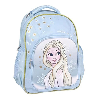 Image de Sac à Dos Scolaire Taille Moyenne Frozen Bleu 32x15x42 cm en Polyester Poche Latérale, Bretelles Réglables et Plusieurs Compartiments Produit Original Conçu Espagne
