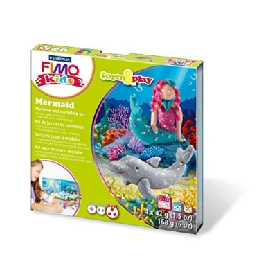 Image de STAEDTLER Fimo Kids Form&amp;Play Set &quot;Les sirènes&quot; 4 pains pâte à modeler 42 g assortis + 1 outil de modelage décor notice d&#039;utilisation détaillée 8034 12 LY
