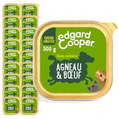 Image de Edgard &amp; Cooper Pâté pour Chien, (Agneau Boeuf, 300g x 18), Sans Céréales, Viande fraîche et protéines de qualité, Vrais ingrédients chiens, Hypoallergénique, sucres ajoutés