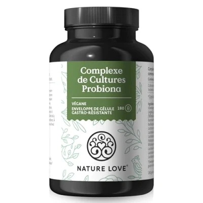 Image de NATURE LOVE® Complexe de cultures Probiona 20 souches bactériennes + inuline bio 180 gélules gastro résistantes Hautement dosé : mrd d’UFC par dose journalière Végane, produit en Allemagne
