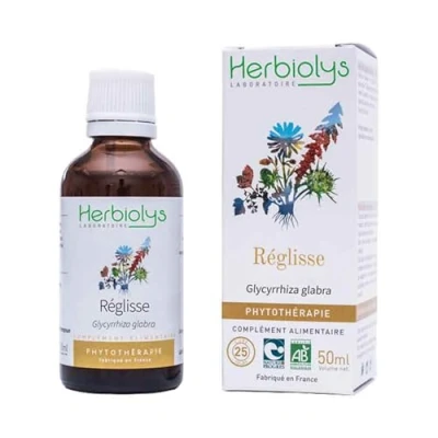 Image de Herbiolys Phytothérapie extrait de Réglisse Bio Flacon 50 ml Complément alimentaire Digestion &amp; Respiration