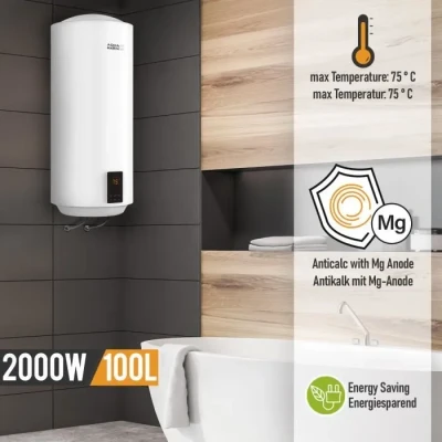 Image de Aquamarin® Chauffe Eau Électrique Modèle Eco et INTELLIGENT, Réservoir avec Capacité de 100 Litres, Jusqu&#039;à à 75C, 2 kW, CEE : B Ballon d&#039;Eau Chaude