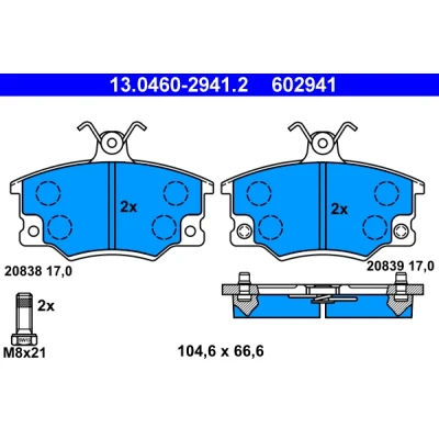 Image de ATE 13.0460 2941.2 Jeu de plaquettes frein contact signal d&#039;usure inclus avec vis d&#039;étrier FIAT: Panda I 3/5 portes, Uno portes