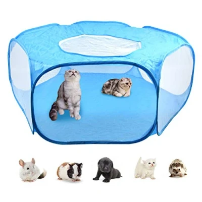 Image de DODUOS Cage pour Petits Animaux Pliable Parc de avec Maille Respirante Clôture Compagnie Portable Chien Cochons d&#039;Inde Lapins Hamsters (Bleu)