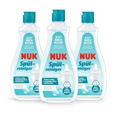 Image de Liquide vaisselle pour biberons NUK 500 ml Idéal nettoyer les biberons, tétines et accessoires bébé Sans parfum pH neutre Flacon 100% recyclable 3 unités