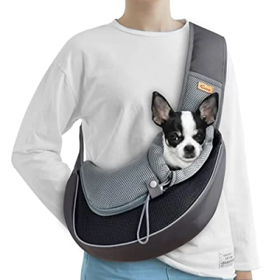 Image de CUBY Sac de Transport pour Chiot et Chien, Respirant, Poche Avant sécurité, en Maille Mains Libres avec bandoulière réglable l&#039;extérieur Les Voyages (Taille S, Noir)
